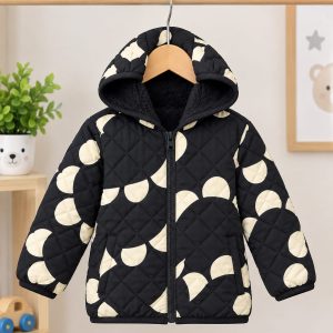 Kids Winter Hooded Quilted Jacket – Black & Cream