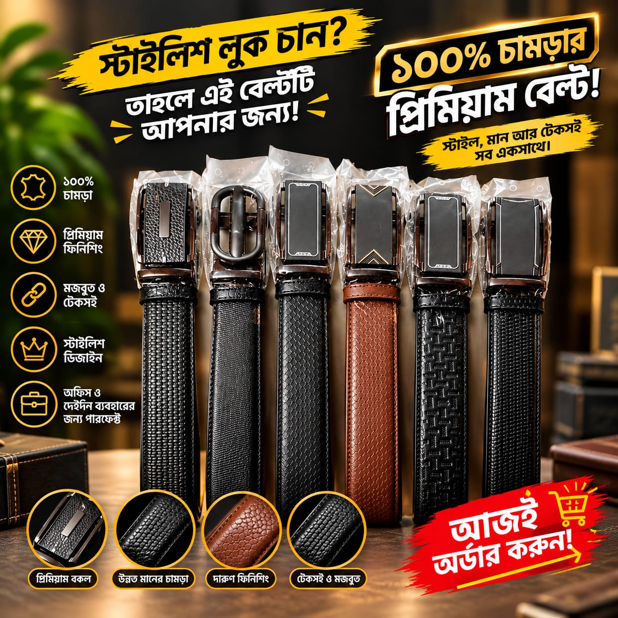 ১০০% চামড়ার প্রিমিয়াম বেল্ট